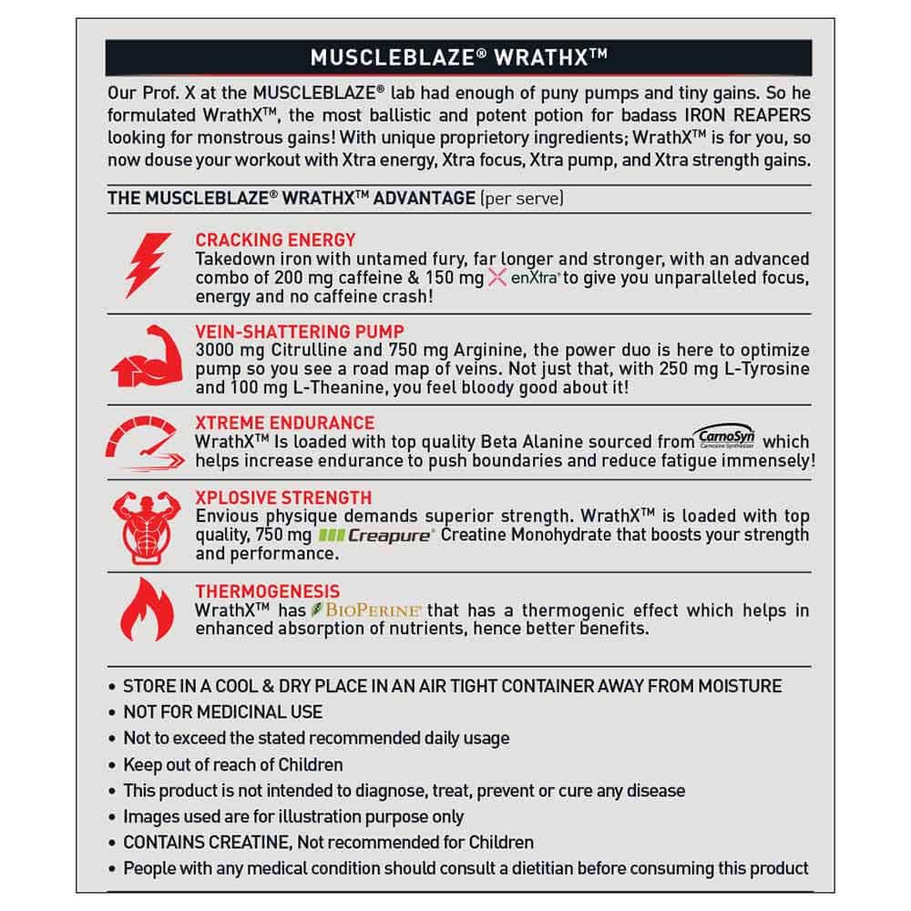 MuscleBlaze Pre Workout WrathX 500g Fruit Fury & 10 Years Gallon Bottle 1.5L Combo