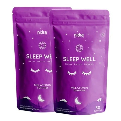 1 - Nidra Nutrition Sleep Well Melatonin 3mg,  30 gummies  Strawberry (Pack of 2) 