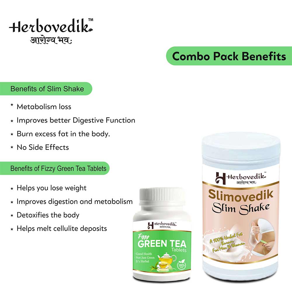 2 - Herbovedik Slim Shake & Fizzy Green Tea Tablets Combo,  2 Piece(s)/Pack  Unflavoured 