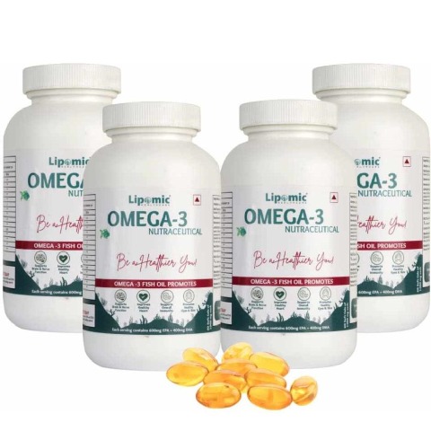 1 - Lipomic Healthcare Omega-3 Fish Oil 1000mg (Pack of 4), 60 softgels