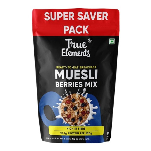 True Elements Cranberry & Blueberry Muesli, 1.2 kg Natural