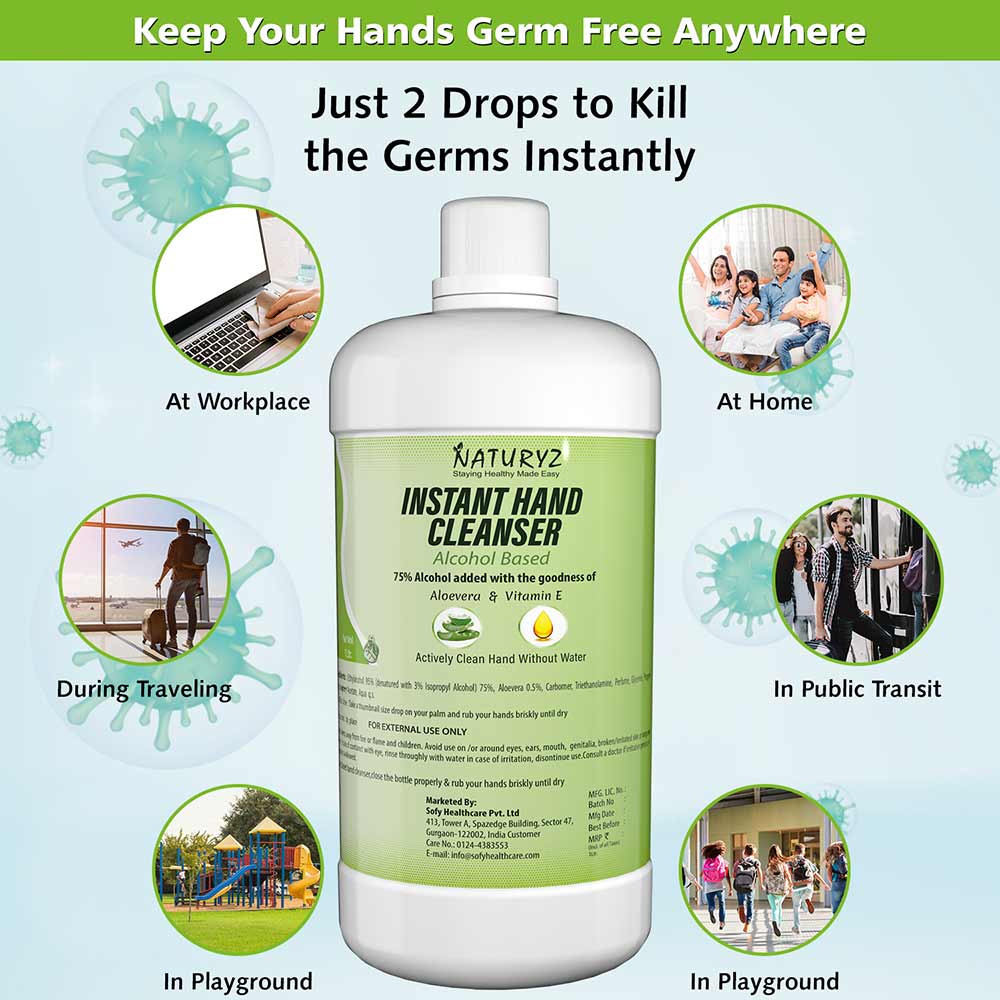 7 - Naturyz Instant Hand Cleanser,  Aloevera & Vitamin E  1 L  Alcohol Based 