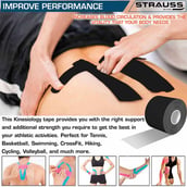3 - Strauss Kinesiology Sports Tape,  Black  5 m 