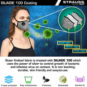 2 - Strauss Unisex Anti-Bacterial Protection Mask with Vent,  Small, Grey 