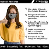 3 - Strauss Unisex Anti-Bacterial Protection Mask with Vent,  Small, Grey 