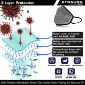 1 - Strauss Unisex Anti-Bacterial Protection Mask with Vent,  Medium, Grey 
