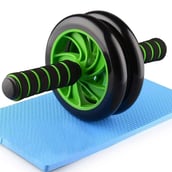 1 - Love4ride Double Wheel Ab Roller with Knee Mat,  Black Green  Free Size 
