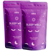 1 - Nidra Nutrition Sleep Well Melatonin 3mg,  30 gummies  Strawberry (Pack of 2) 