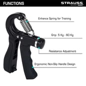 5 - Strauss Adjustable Hand Grip with Counter, Black