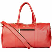 1 - Man Arden PVC Leather Barrel Style Travel Bag, Red