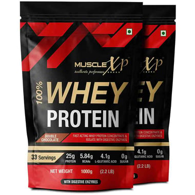 MuscleXP 100% Whey Protein with Digestive Enzyme, 2.2 lb Double Chocolate Pack of 2