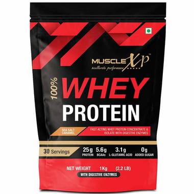 MuscleXP 100% Whey Protein with Digestive Enzyme, 2.2 lb Sea Salt Caramel