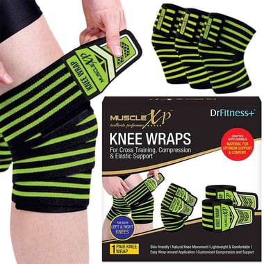 MuscleXP Knee Wraps,  Black & Green  Free Size 
