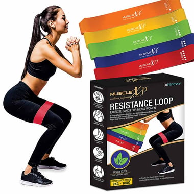 MuscleXP Resistance Loop Band Set of 5, Assorted X Heavy, Heavy, Medium, Light, X Light