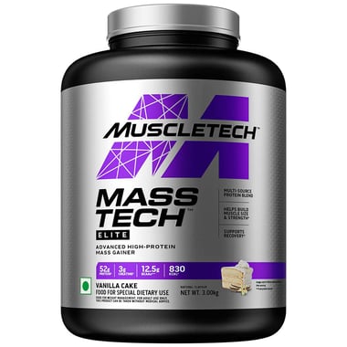 MuscleTech Mass Tech Elite High-Protein Mass Gainer, 6.61 lb Vanilla Cake