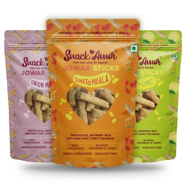SnackAmor Jowar Sticks, Tomato Masala, Onion Masala, Mint+Lime 3 Piece(s)/Pack