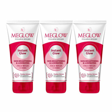 Meglow Instant Glow Fairness Face Wash, 70 g for Skin Brightening & Luminizing (Pack of 3)