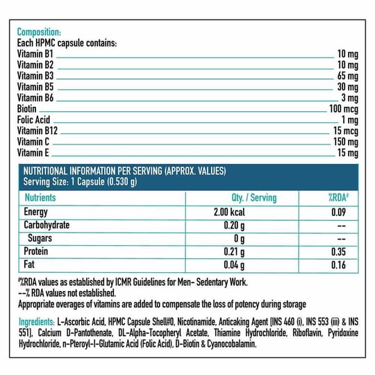 1 - HK Vitals B Complex (with Vitamin C & Vitamin E) by Healthkart,  60 capsules  Unflavoured 