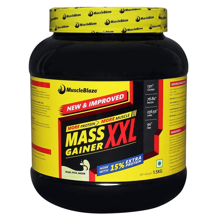 MuscleBlaze Mass Gainer XXL with Complex Carbs and Proteins in 3:1 ratio,  3.3 lb  Kesar Pista Badam 