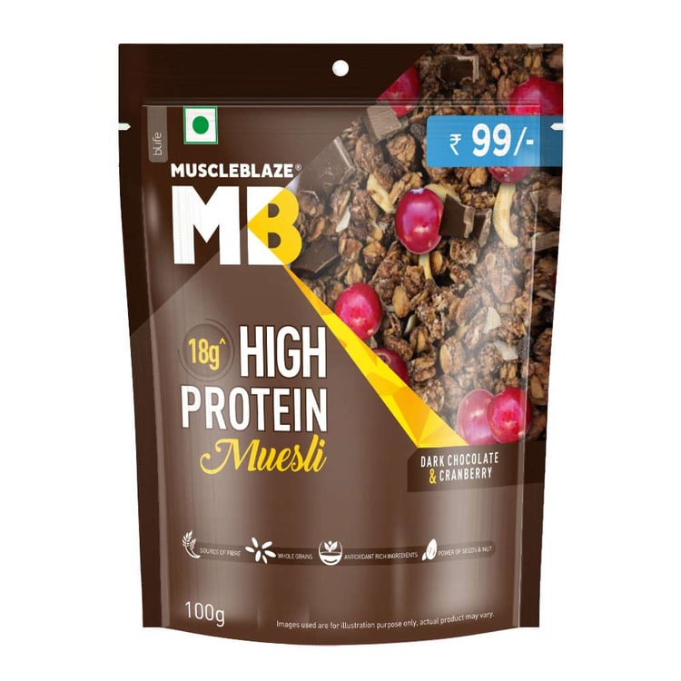 MuscleBlaze High Protein Muesli, 100 g Dark Chocolate & Cranberry
