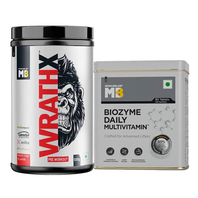MuscleBlaze Biozyme Daily Multivitamin &  Pre Workout WrathX 1.1 lb Combo