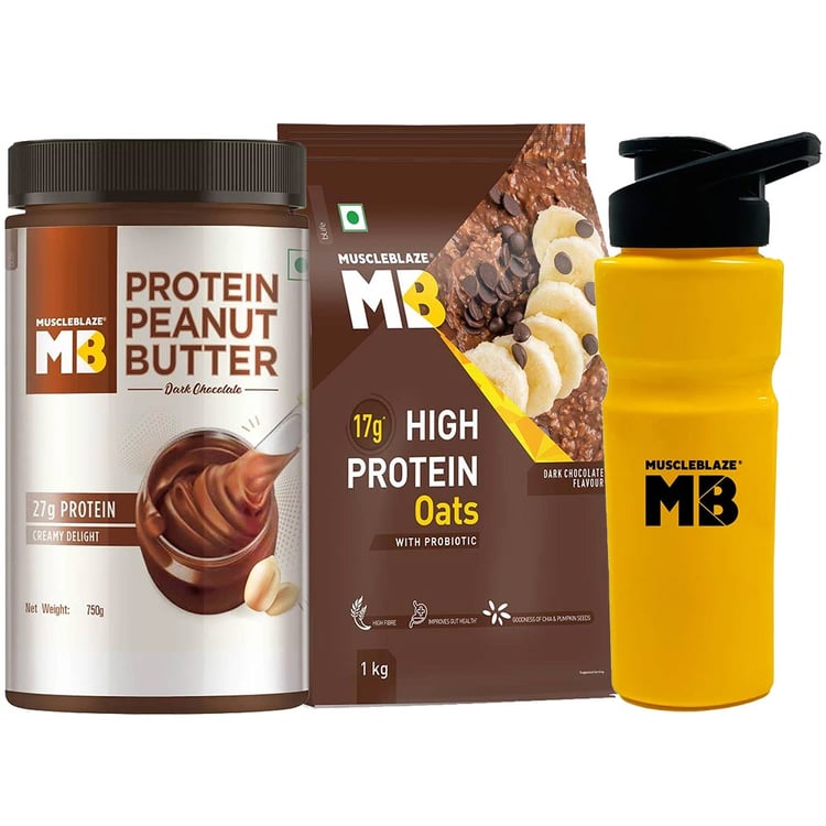 MuscleBlaze High Protein Peanut Butter 0.750 kg & Oats 1 kg & Sipper Combo