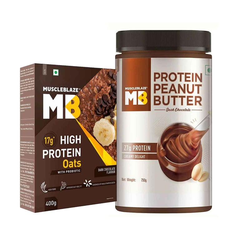 MuscleBlaze High Protein Peanut Butter 750 g & Oats 400 g Combo