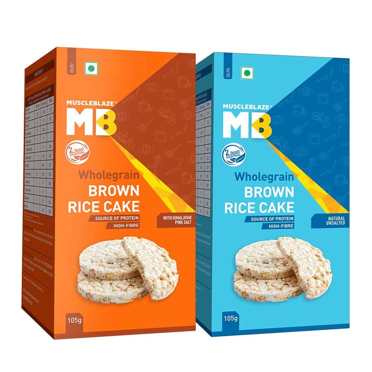 1 - MuscleBlaze Wholegrain Brown Rice Cake,  2 Piece(s)/Pack  Natural Unsalted & with Himalayan Pink Salt 
