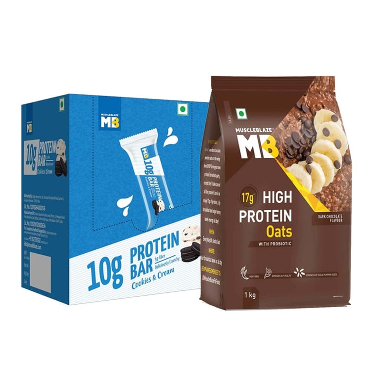 MuscleBlaze High Protein Oats 1 kg & 10g Protein Bar (6 bars) Combo