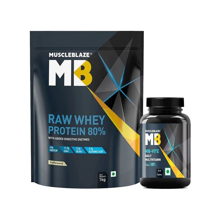 MuscleBlaze 80% Raw Whey Protein 1 kg & MB-VITE 30 Tabs Combo