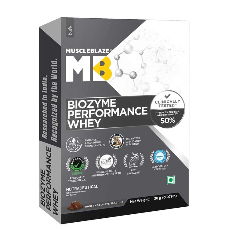 2 - MuscleBlaze Biozyme Performance Whey, 0.079 lb Rich Chocolate