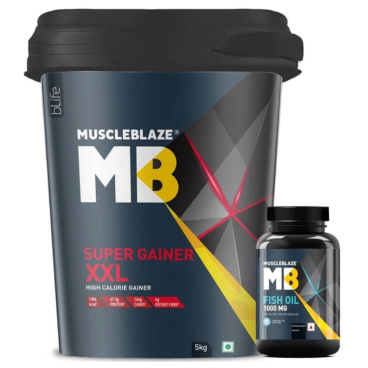 MuscleBlaze Super Gainer XXL 5 kg & Fish Oil 60 Caps Combo